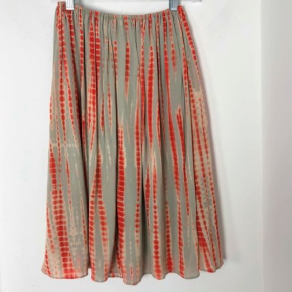 Pepin Tie Dye Tassel Silk Midi Skirt Gray Orange - Picture 5 of 6